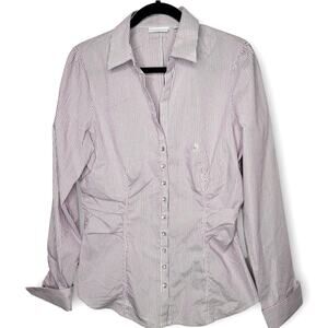 New York & Company Striped Crystal Buttons Collared Women Dress Shirt Sz L